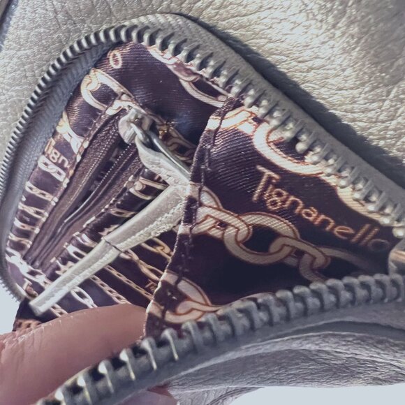 Tignaello Small Metallic Silver Pebble Leather Wallet Pocket Purse/Crossbody - Picture 8 of 16